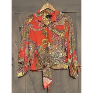 Fifteen Twenty Womens XS/S Red Paisley Tie Front Shirt Boho Peasant